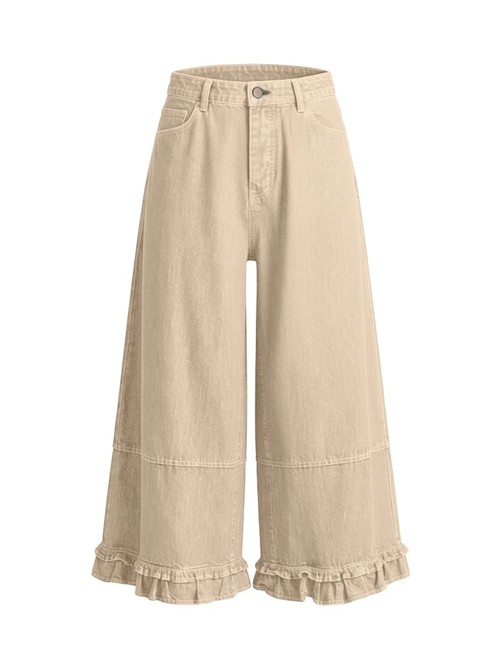 Urban Outfitters Beige Cropped Ruffle-Hem Wide-Leg Jeans